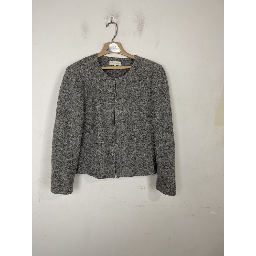 Talbots Womens Jacket Blazer 14 Gray Full Zip Tweed Fuzzy Textured Office Work‎